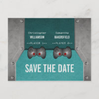 Video Game Save the Date Postcard, Teal