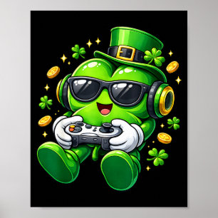 Video game shamrock st patricks day gamer boys poster