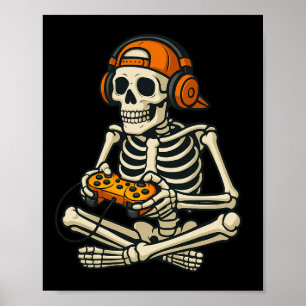 Video Game Skeleton Halloween Gaming Teens Gamer M Poster