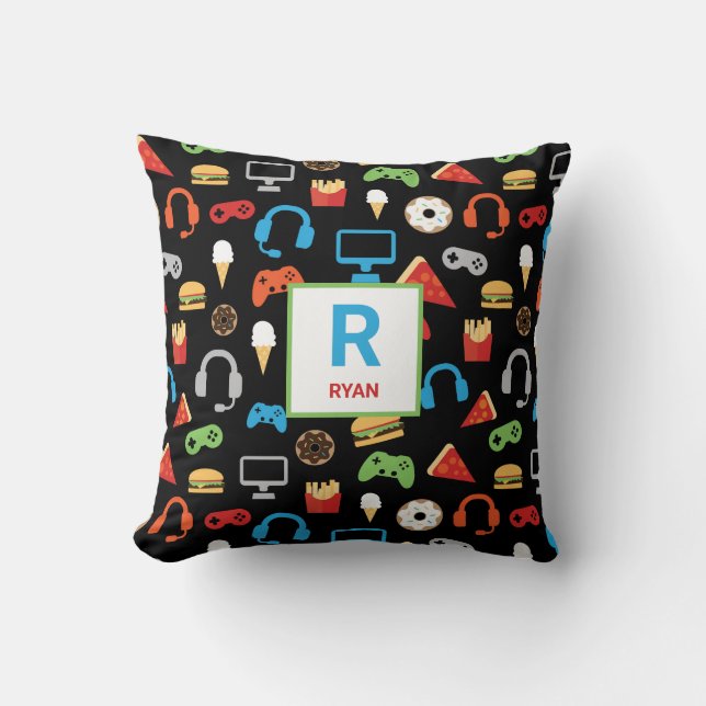 Video Game Snacks Party Kids Gamer Personalised Cushion (Front)