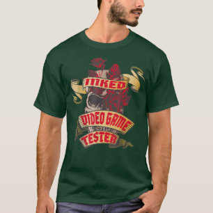 Video Game Tester Inked Skull & Red Roses Tattoo T-Shirt