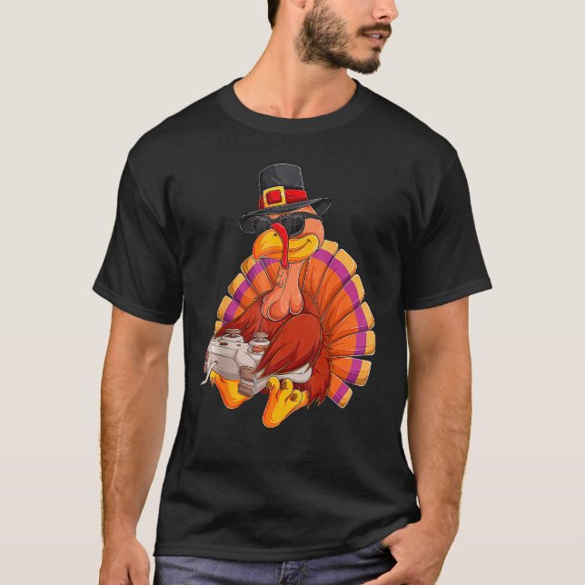 Video Game Thanksgiving Turkey Gamer Boys Kids Tee (Front)