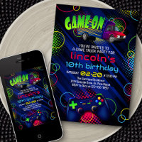 Video Game Truck Birthday Invitation