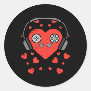 Video Game Valentines Day Gamer Boys Men Girls Gif Classic Round Sticker