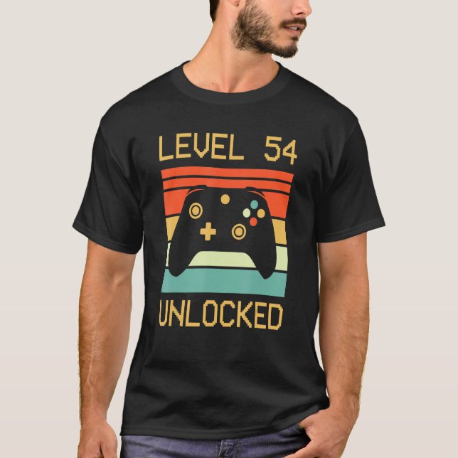 Video Gamer  54th Birthday   Level 54 Unlocked T-Shirt (Front)