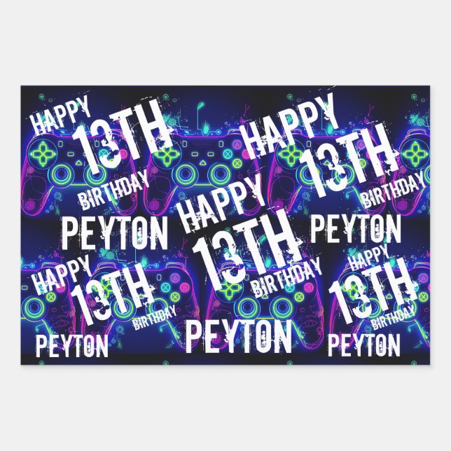 Video Gamer Arcade Gaming Level Up Birthday Wrapping Paper Sheet (Front)
