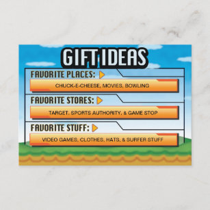 Video Gamer Birthday Party Gift Ideas / Map Insert