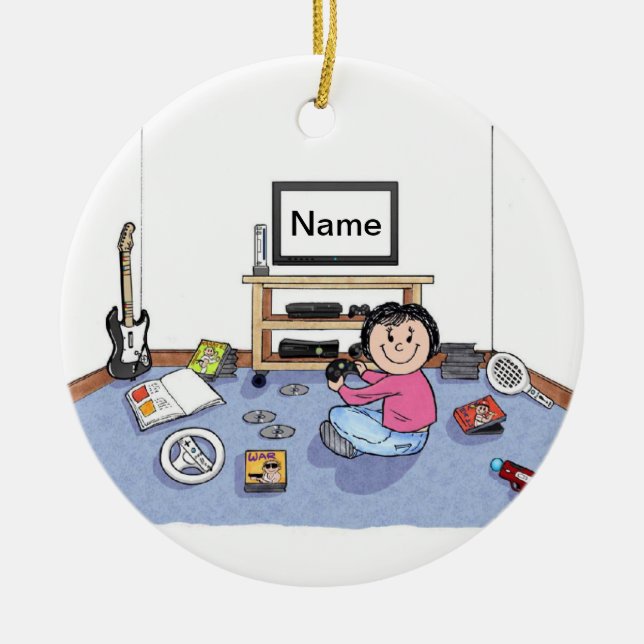 Video Gamer - Female Ceramic Ornament (Front)