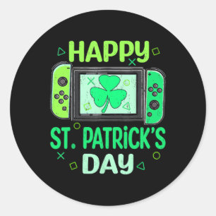 Video Gamer Funny Shamrock Happy St Patricks Day B Classic Round Sticker
