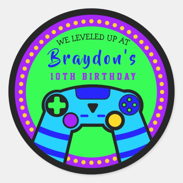 VIDEO GAMER GAMING Birthday Party Gift Take Home Classic Round Sticker (Front)