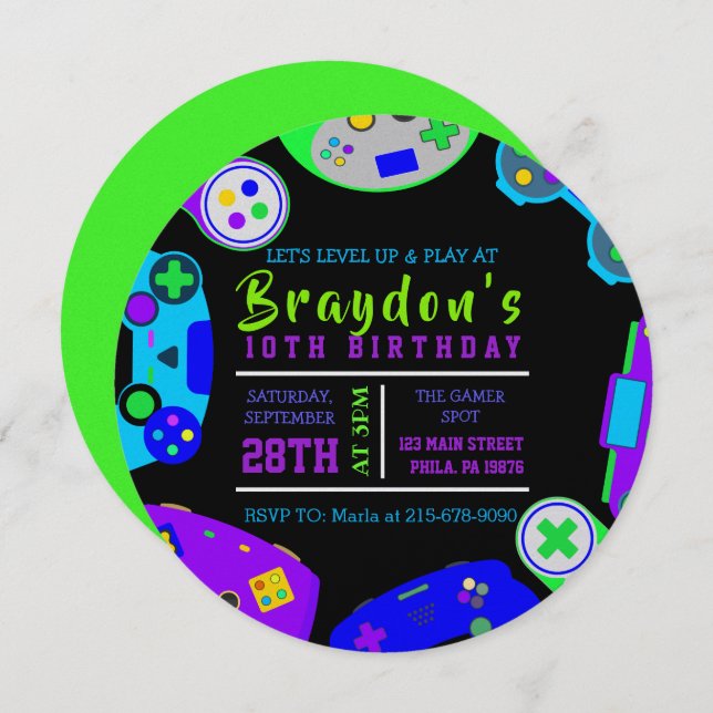 VIDEO GAMER GAMING Birthday Party Invitation (Front/Back)