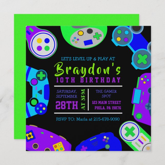 VIDEO GAMER GAMING Birthday Party Invitation (Front/Back)