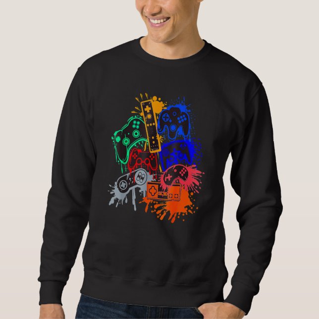 Video Gamer Gaming Game Controller Color Splat Men Sweatshirt (Front)