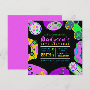 VIDEO GAMER GAMING Girl Birthday Party Invitation