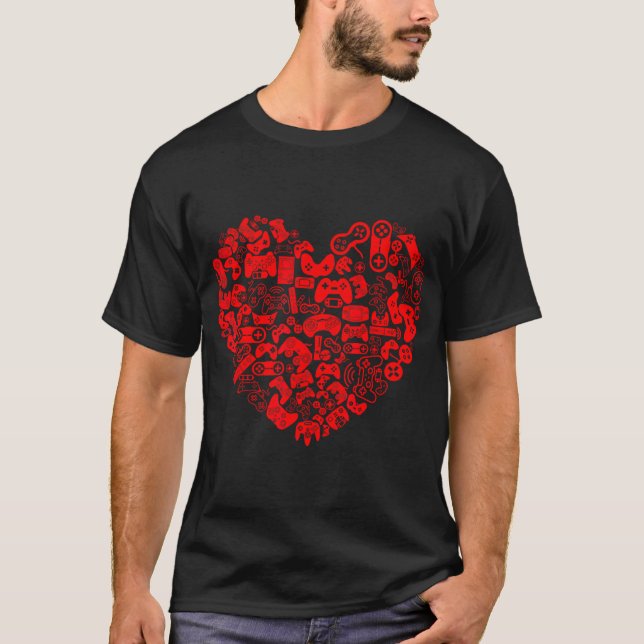 Video Gamer Heart Controllers Valentines Day Boys  T-Shirt (Front)