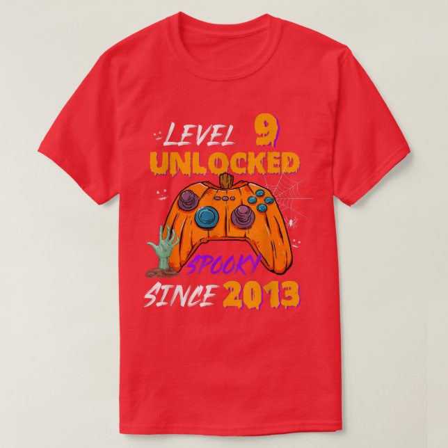 Video Gamer Level 9 Unlocked 9th Birthday Spooky S T-Shirt (Design Front)