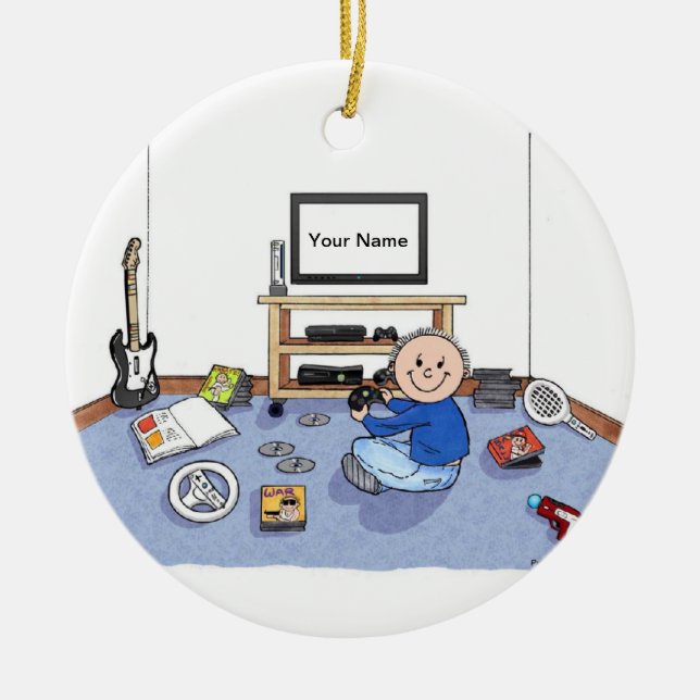 Video Gamer - Male Ceramic Ornament (Front)