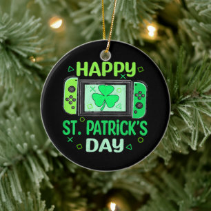 Video Gamer Shamrock Happy St Patricks Day Ceramic Ornament