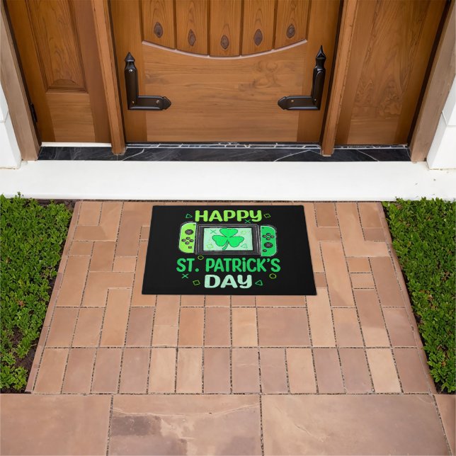 Video Gamer Shamrock Happy St Patricks Day Doormat (Outdoor)