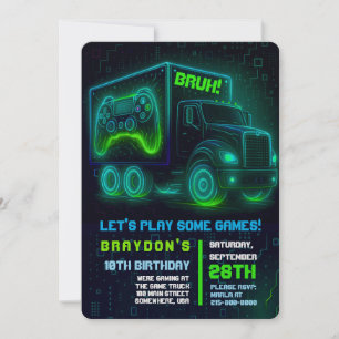 VIDEO GAMER TRUCK GAMING Birthday Party Invitation