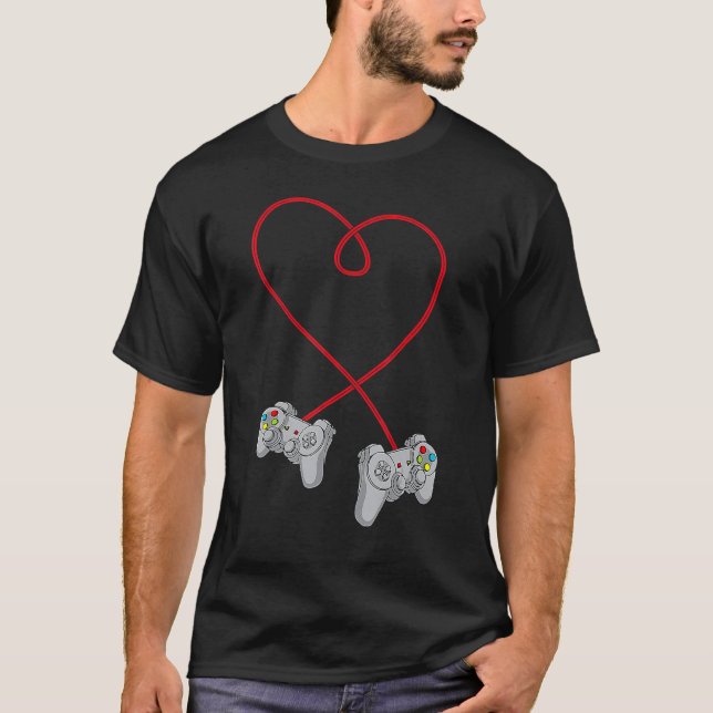 Video Gamer Valentines Day Heart With Controllers  T-Shirt (Front)
