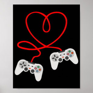 Video Gamer Valentines Day T-Shirt With Controller Poster