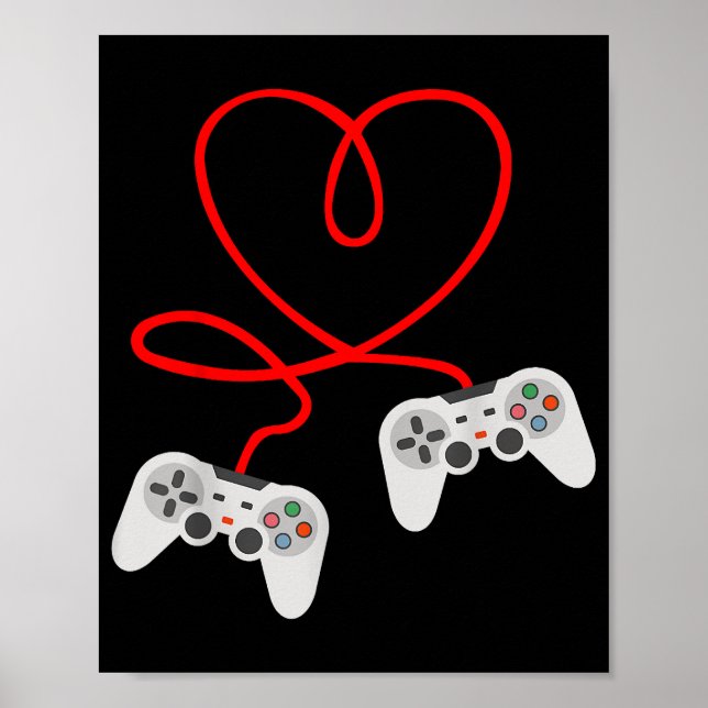 Video Gamer Valentines Day T-Shirt With Controller Poster (Front)