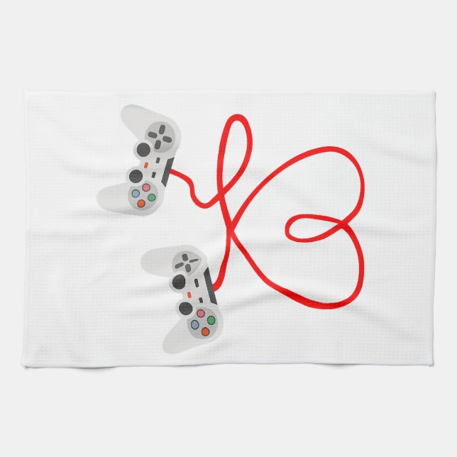 Video Gamer Valentines Day T-Shirt With Controller Tea Towel (Horizontal)