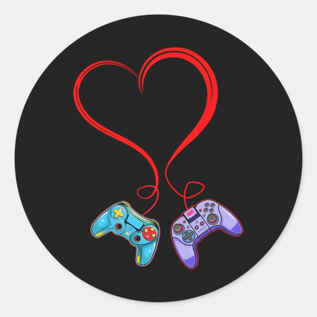 Video Gamer Valentines Day Video Game Controller H Classic Round Sticker (Front)