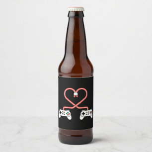 Video Gamer Valentines Day With Controllers Heart  Beer Bottle Label