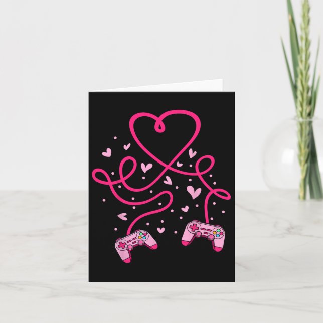 Video Gamer Valentines Day With Controllers Heart  Card (Front)