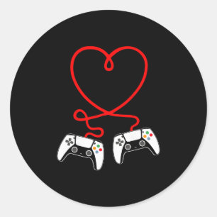 Video Gamer Valentines Day With Controllers Heart  Classic Round Sticker