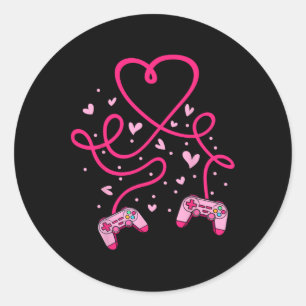 Video Gamer Valentines Day With Controllers Heart Classic Round Sticker