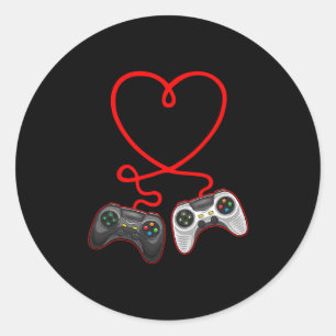 Video Gamer Valentines Day With Controllers Heart  Classic Round Sticker