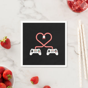 Video Gamer Valentines Day With Controllers Heart  Napkin