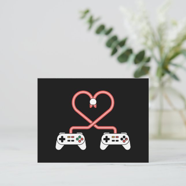 Video Gamer Valentines Day With Controllers Heart  Postcard (Standing Front)
