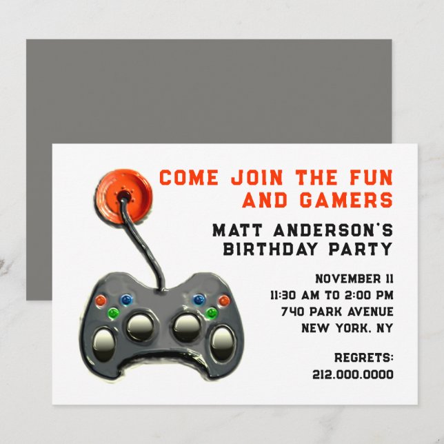Video Gamers Birthday Party Invitation (Front/Back)