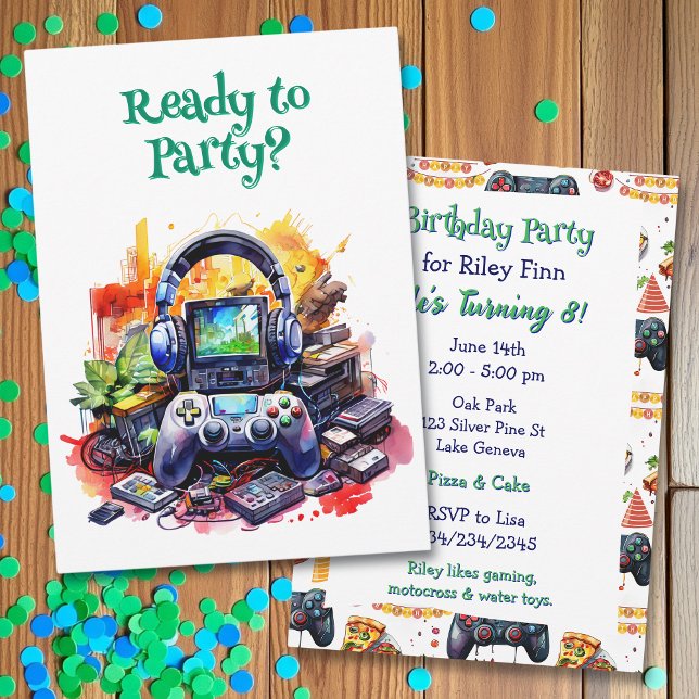 Video Games and Pizza Boy's Birthday Party Invitation (Creator Uploaded)