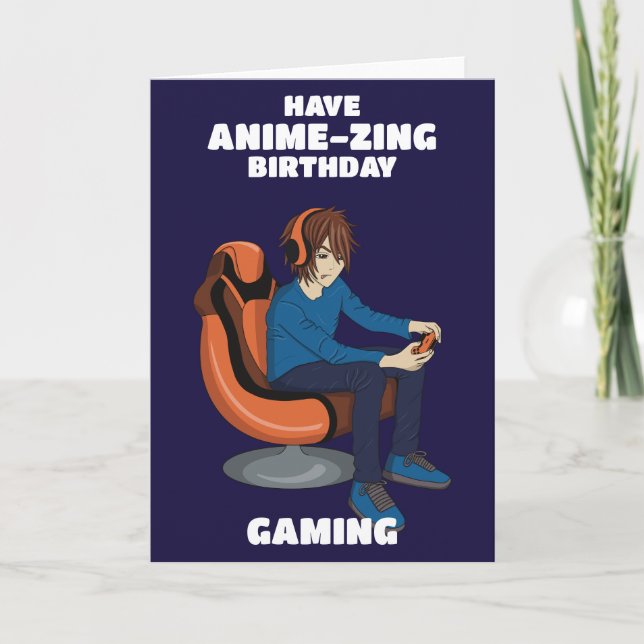 Video Games Anime Gamer Boy Birthday Card (Front)