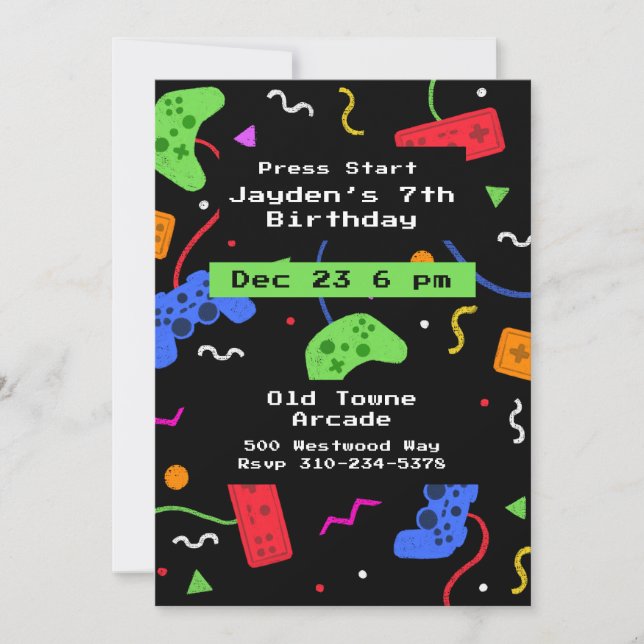Video Games Arcade Kids Gamer Invitation (Front)