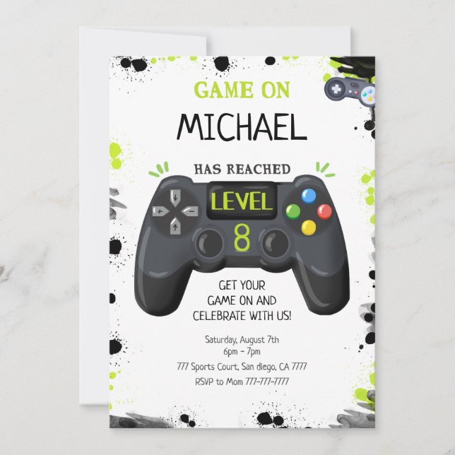 Video Games Birthday  Invitation (Front)