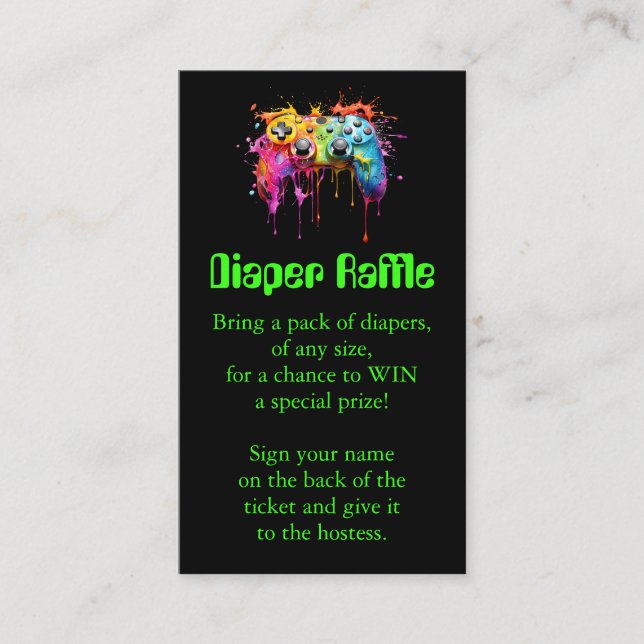 Video Games Green Baby Shower Diaper Raffle Ticket Enclosure Card (Front)