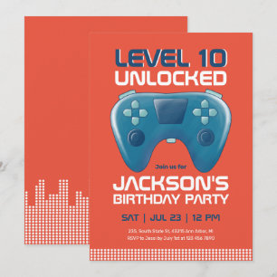 Video Games Level Unlocked Gamer Boy Birthday Invitation