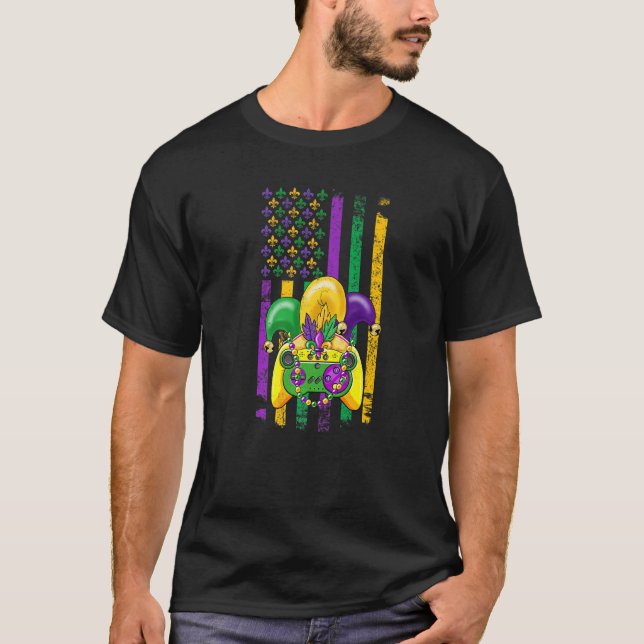 Video Games Mardi Gras Carnival Beads American Fla T-Shirt (Front)