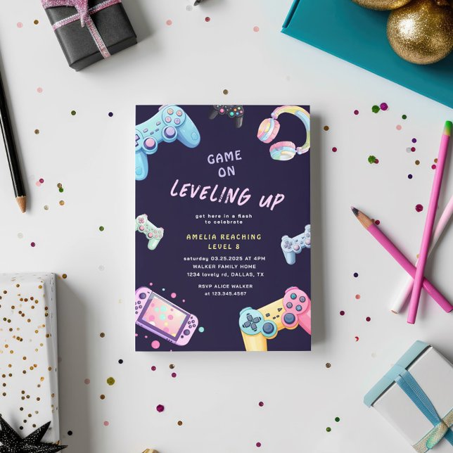 Video Games Pastel Cute Kids Birthday Invitation (Creator Uploaded)