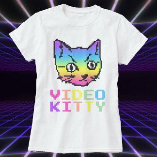 VIDEO KITTY CAT PIXEL ART T-SHIRT