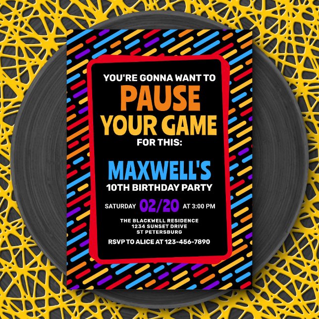 Video Pause Your Game Birthday Invitation (Creator Uploaded)