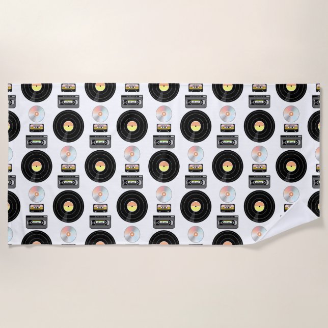 Video tape Vinyl LP pattern Beach Towel (Front)