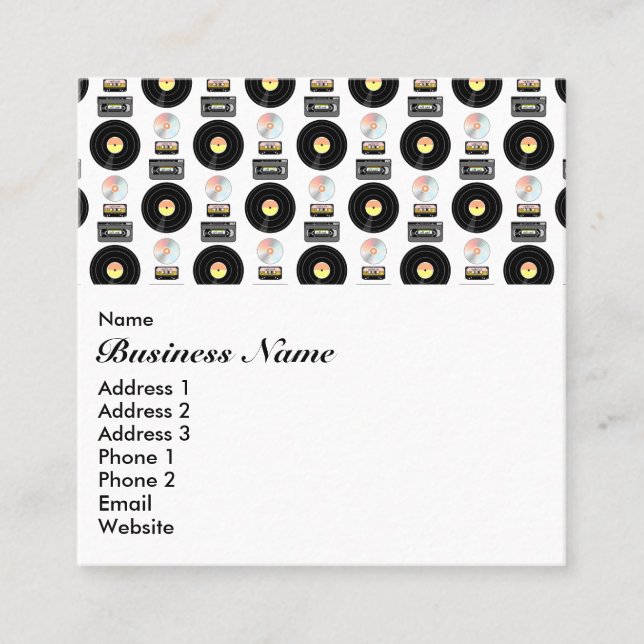 Video tape Vinyl LP pattern Square Business Card (Front)