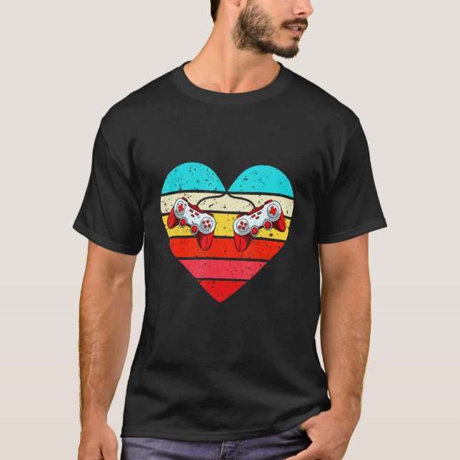 Videogame Controller Heart Valentines Day Retro Ga T-Shirt (Front)